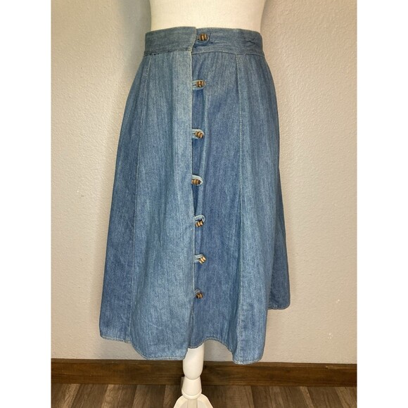 Happy Legs Dresses & Skirts - Vintage Denim Wrap Around Skirt Wooden Barrel Button XS/S SEE MEASUREMENTS